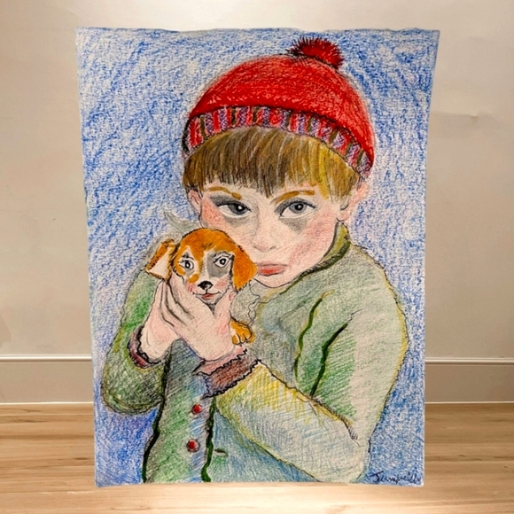 Watercoir Painting Portrait of Boy and Pup. - Picture 7 of 14
